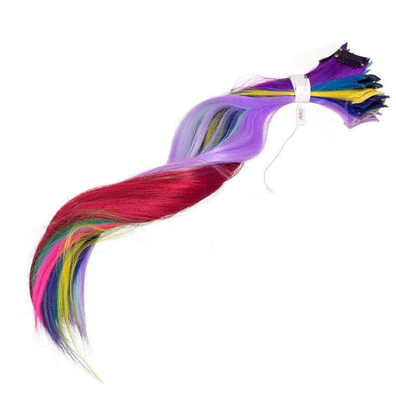 SWACC 22 Pcs Colored Party Highlights Clip on in Hair Extensions For Women Multi-Colors Hair Streak Synthetic Hairpieces (11 Colors 22 Pcs in Set -Straight) - Image 3